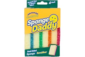 Scrub Daddy Sponge Daddy Éponge Lavable Anti Scratch Double Face Flextexture - Eponge Vaisselle, Multi-Usages - Eponge Grattante Anti-Rayures, Antibactérienne, Réutilisable - Éponge Lot x4