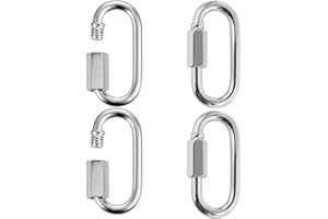 WUISOLQP 4 Pcs M4 Screw Quick Link, Locking Carabiner Clip, Heavy Duty D Shape Locking Clips, Stainless Steel Screw Quick Link for Outdoor Camping Climbing Fishing Hiking Traveling Accessories