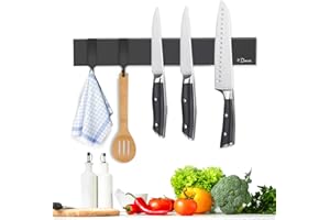 Dmore 25 cm Magnetic Strip Knife with 2 Hooks, Black Knife Holder, Magnetic No Drilling, Powerful Magnetic Knife Holder, Includes Adhesive Tape and Screws for Knives, Utensils and Tools