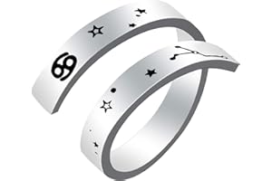 Kucheed Anello Dello Zodiaco per Donna Uomo, Anelli Aperti Regolabili in Formato Costellazione con Incisione in Acciaio Inossidabile,Oroscopo Astrologia Gioielli Vintage Regalo di Compleanno Ragazze