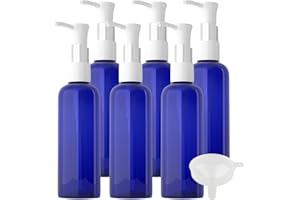 PQPAUTY TIANZD 6 Pièces 100ml Bleu Distributeur en Plastique de Bouteilles Vides avec Pompe Blanc pour Cosmétique Huile Démaquillante Savon Lotion Gel Huile Essentielle Voyager