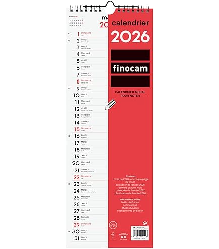 Calendrier Planning Effaçable Janvier à Décembre Semaine - 4
