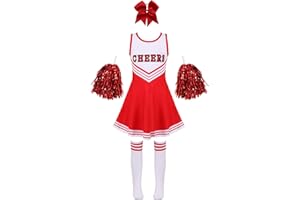 MSemis Enfant Fille Carnaval Déguisement de Pom-Pom Girl Uniforme Scolaire Cheerleaders Costume Halloween Ensemble Vêtement de Sport Danse Spectacle 3-16 Ans