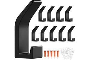 BASVII 10 Sztuk Czarnych Wieszaków Na Ubrania - Aluminiowe Wieszaki Na Ubrania, Solidne I Trwałe, Niełatwe Do Złamania - Wieszaki Ścienne, Idealne Do Korytarza, łazienki I Kuchni