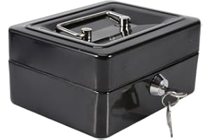 ‎JOYZAN Joyzan Wasserdichte Box, feuerfest, mit Schloss, 1 x Mini-Tresor, tragbar, aus Stahl, Petty, abschließbar, Bargeld, Münze, Sicherheitsbox, mit Griff, für den Haushalt (schwarz)