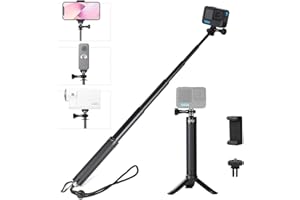 HSU Palo Selfie Extensible, Mango de Aluminio con Mini trípode para GoPro Hero 11/10/9/8/7/5/4/3 y Otras cámaras de acción