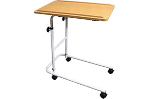 BM MEDICAL Table de lit d'alité T-100-RH - piètement en H, Grand Plateau réglable - 2 roulettes à Freins