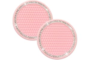 MUALADY 2PCS Car Cup Coasters, Non-Slip Universal Cute Car Coasters for Cup Holder, Car Cup Holder Insert 2.75 Inches Bling Rhinestone Pink Car Essentials Accessories for Women and Men