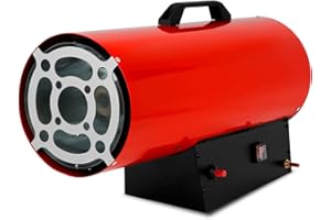 EBERTH Calefactor de gas directo 50kW, generador de aire caliente, capacidad 872m³/h con manguera flexible, reductor de presión, bombona de gas propano/butano, protección contra sobrecalentamiento