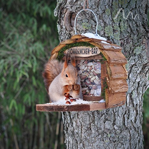 Gardigo Eichhörnchen-Bar Futterspender aufhängbares Futterhaus aus Holz naturfarben - 3
