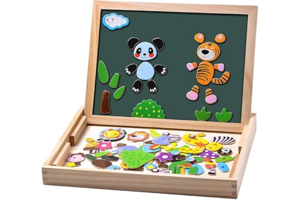 Uping Puzzles en Bois Magnétique 100 Pièces, Tableau Double Face Aimanté, Planche à Dessin Stylos Colorés Craies, Jouet Educatif Enfant 3 Ans Plus