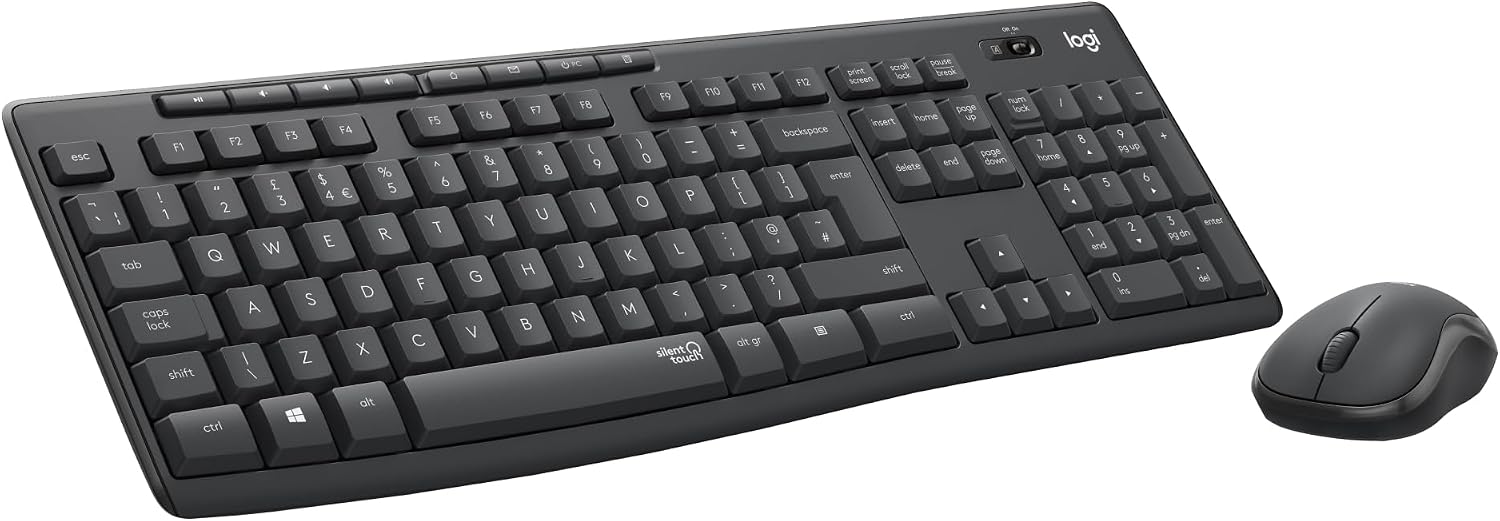 Logitech MK295 Silent Wireless Mouse & Keyboard Combo with SilentTouch Technology, Full Numpad, Advanced Optical Tracking, La