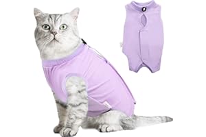 Hipet Cat Surgery Recovery Suit for Abdominal Wounds or Skin Diseases,Substitute E-Collar & Cone,Cat Onesie Anti Licking Pet Surgical Recovery Vest Shirt (L, Purple)