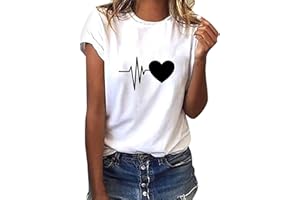 Tuopuda Camiseta de Mangas Cortas Mujer Corazón Impresión tee Clásico con Cuello en Redondo Basica Camiseta Ligera de Algodón Ablandado Verano Casual Tops