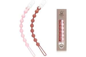 MOODY BABY MoodyBaby® Dummy Clips for Boys Girls - Soother Chain Silicone Holder - 2 Pack Set for Baby - Unisex Neutral Newborn Dummies Baby Gift (Rose Pink)
