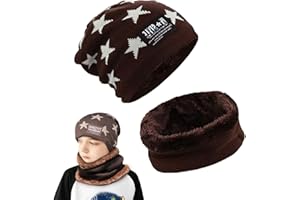 May Huang Conjunto de Gorro de Punto Invierno Térmico y Bufanda para Niños, Invierno Calentar Gorro Bufanda Sombrero Set para Niños y Niñas, 5-15 Años