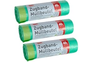 SUNMONDO 60 L Grüne Plastik Müllbeutel 3er Pack