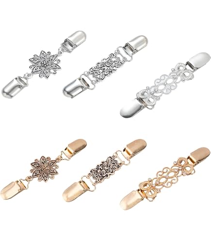 6 Pinces à Cardigan Vintage Métal Argenté - Clips Déco Pour Pulls, Châles Et Écharpes