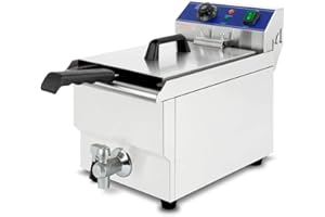 VERTES Friggitrice in acciaio inox 13L, 3000W, 230V, principio della zona fredda, temperatura regolabile in continuo 50-200°C, rubinetto di scarico, cestello per frittura, pulsante di reset
