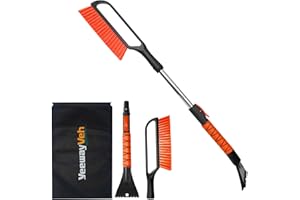 YeewayVeh 35" Ice Scrapers for Car Windshield, 2 in 1 Extendable Snow Brush with Foam Grip & Handhold, Telescoping Scratch-Free Snow Scraper and Brush for Car Auto Truck SUV, Orange & Black
