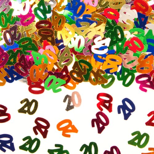 Bunt glitzerndes Konfetti mit Geburtstagszahl: 20 // Tüte mit 15g (ca. 1000 einzelne Konfetti's) // Deko Tischdeko Jubiläum Zahlenkonfetti Metallkonfetti Streukonfetti zwanzigster Geburtstag Birthday Kindergeburtstag