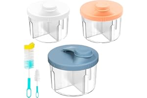Sebudion Baby Formula Powder Dispenser, 3 Pcs Baby Milk Powder Dispenser Pots, 2 Pcs Cleaning Brush, 4 Compartment Formula Storage with Swivel Lid, Suitable for Traveling, Outdoor