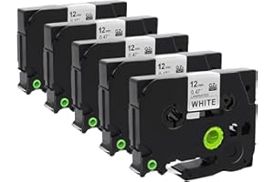 Molabel Compatible TZ231 TZe231 Lot de 5 rubans pour Brother TZe-231 TZ-231 Tze 12 mm 0,47 laminé blanc Tze pour P-Touch PT-H100R PT-H105 PT-H100LB PT320 PT340 PT1150DX PT1300 PT1700