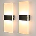 Glighone Modern LED Wall Lights Indoor Wall Lamp 12W, 3000K Hardwired Black Acrylic Wall Sconce Set of 2, Dimmable Wall Light for Bedroom, Living Room, Kitchen (Warm White)