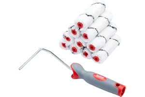 ProDec Advance 11 sztuk 4-calowych mini wałków malarskich z mikrofibry o średnim włosiu z ramką do gładkiego malowania farbami emulsyjnymi i bejcami na ścianach wewnętrznych, sufitach i drewnie, 4"