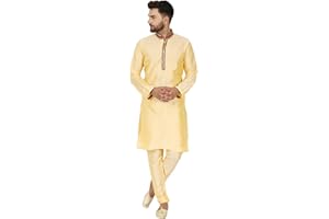 SKAVIJ Herren Tunika Kunstseide Kurta Pyjama Set indisches Ethno Kleid