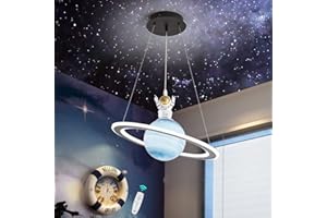 DXQ HKLY LED Suspension Chambre Enfant, Plafonnier Dimmable, Creative Planet Astronaut Lustre Moderne Suspension Luminaire pour Salon Chambre à Coucher Et Chambre d?Enfants, 48cm Noir