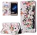 Produktbild Roreikes Schutzhülle für Huawei P9 Lite,Hülle Muster Blume Strap Lanyard Wallet Cover Tasche Bunte Strass Blume PU Leder Flip Case Handytasche Muster Schutz Hüllen im Bookstyle Handyhülle Ledertasche mit Stand Funktion Kartenfächer Magnetverschluss Magnet Etui Schale Schutzhüllen für Huawei P9 Lite - (Weiß Blume)