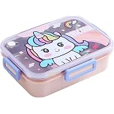 Vagonlife Bento 750ml Lunchbox Sevimli Dostlar Tek Katlı 3 B&ouml;lmeli Paslanmaz &Ccedil;elik Sefer Tası Yemek Kutusu (Pembe Unicorn)