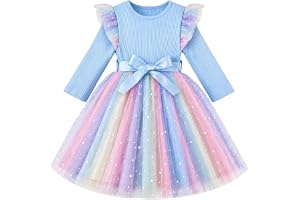 JiAmy Flickor regnbåge paljetter tyll festklänning | 1–6 år; 100 % polyester, ribbstickad topp, tyllkjol med fodrade paljetter, bä