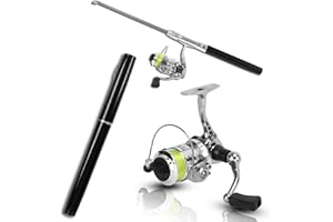 EQULUP Mini caña de Pescar y Carrete Combos, 4.3:1 Velocidad 2+1BB 20-94cm retráctil Mini portátil en Forma de bolígrafo caña de Pescar de bolsillocon Giratorio Rueda de Carrete para 2.2lb-6.6lb Pesca Peso