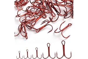 YAANBUNB 50 Stück Drillinge Angelhaken Set Drilling Haken Angeln mit Widerhaken Kohlenstoffstahl Angelhaken Gemischt Drillinge Haken Größe 2/4/6/8/10 Drillingshaken für Süß- und Salzwasserfische