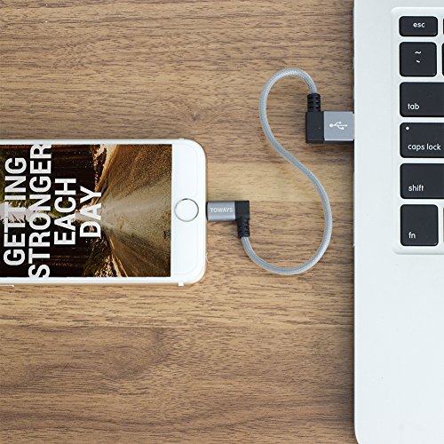iPhone Ladekabel Toways Lightning Kabel [Apple MFi zertifiziert] 90 Grad Winkel Stecker 0.15m Nylon USB Datenkabel für iPhone 7 / 7 Plus / 5 / iPhone 6 / iPhone SE / 6 / 6 Plus / 6s / 6s Plus / 5 / 5c / 5s, iPad Pro Air Air 2 mini2 mini3 4th Gen, iPod Nano 7th Gen, DJI Mavic Pro Drone, Power Bank – Grau - 7