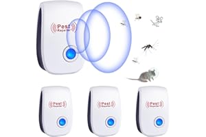 RUTIDA Repelente Ultrasónico de Plagas, 4 Pack Electrónico Repelente Mosquitos Insectos Control de Plagas,Repelente Ultrasónico Ratas para Interiores Anti Cucarachas, Moscas, Mosquitos, Ratones, Arañas