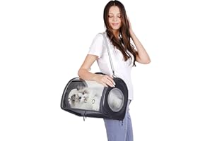 PETCUTE Trasportino per Cane e Gatto, Traspirante Con Tracolla Regolabile, Morbido per Animali Domestici, Trasparente e Confortevole Borsa da Viaggio