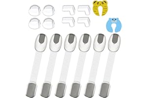 ABSOK 16 Pcs Kit de Seguridad para Bebés, 8 Protectores de Esquina de Silicona, 6 Cierres de Armario Cerraduras de Cajón,2 Clips de Puerta, sin Necesidad de Taladrar