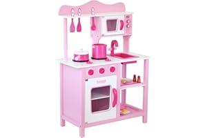 boppi Ensemble de Cuisine de Jeu en Bois avec 19 Accessoires Rose