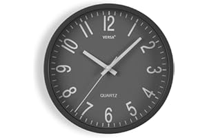 Versa Raven Reloj de Pared Nuevo Mecanismo Y Calidad Mejorada silencioso y Decorativo, para Cocina, Salón o Comedor - Fácil de Leer, Medidas (Al x L x An) 20 x 4,3 x 20 cm, Polipropileno, Color Gris
