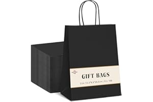 Switory 100pcs Black Gift Bags, Kraft Party Bags Shopping Paper Bag with Twisted Handles for Party Favor,Christian Festival,Thanksgiving Day, Christmas Day,5.25x3.75x8 Inch