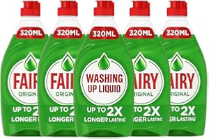 5 x Fairy Original Washing Up Liquid 320ml Bottles – Concentrated Powerful Grease-Cutting Dishwashing Liquid with Long-Lasting Fresh Scent – Gentle on Hands Kitchen Cleaning Essential + Epished Guides