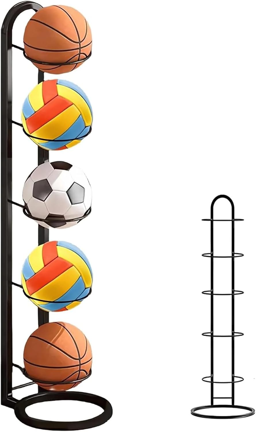 Veebmys 5 Niveles Estante Vertical de Metal, Soporte Extraíble y Compacto, Estante Robusto para Almacenaje de Pelotas, para Baloncesto, Fútbol, Voleibol, Gimnasio
