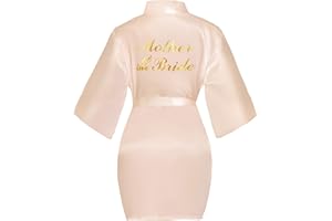 Lovasy Bride Robe Satin Kimono Robe Silk Satin Dressing Gown for Women Bridesmaid Robes Short Bridal Morning Robes with Oblique V-Neck