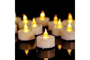 ANZINER Tea Lights, 12 Pack Flameless LED Tea Light Candles 200 Hours Realistic Flickering Battery Operated Tea Lights Electric Fake Candles for Halloween Christmas Weding in Warm Yellow