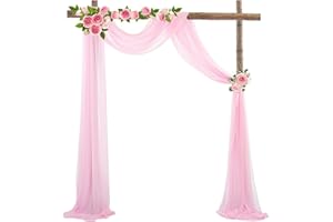 AUONS Wedding Arch Sheer Drapery Backdrop Voile Curtain Chiffon Draping Fabric 20Ft Sheer Curtains Arbor Drapery for Wedding Ceremony Reception Party Ceiling Decor, Pink, 1 Panel