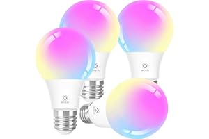 WOOX Bombilla Inteligente LED E27 Wifi 9W Compatible Con Google Home/Alexa, Bombilla RGB(2700K-6500K) Luces Colores Regulable, Control Remoto,Control De Voz, Ahorro Energético, Paquete 4