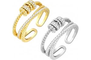 BEYEQCEZ 2 Stück Angst Spinning Ringe für Damen, Verstellbare Sterling Silber Angst Ring für Angst Damen, Offener Ringe Fidget Spinner Ringe, Zirkonia Zappelringe, Verstellbare Stapelbare für Stress Abbauen